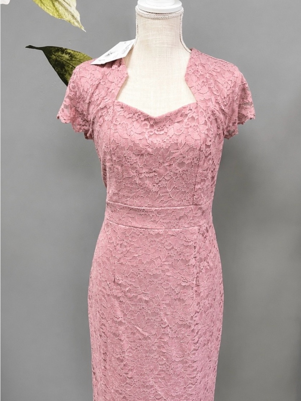 Grace Karin Dusty Pink Lace Midi Dress with Sweetheart Neckline